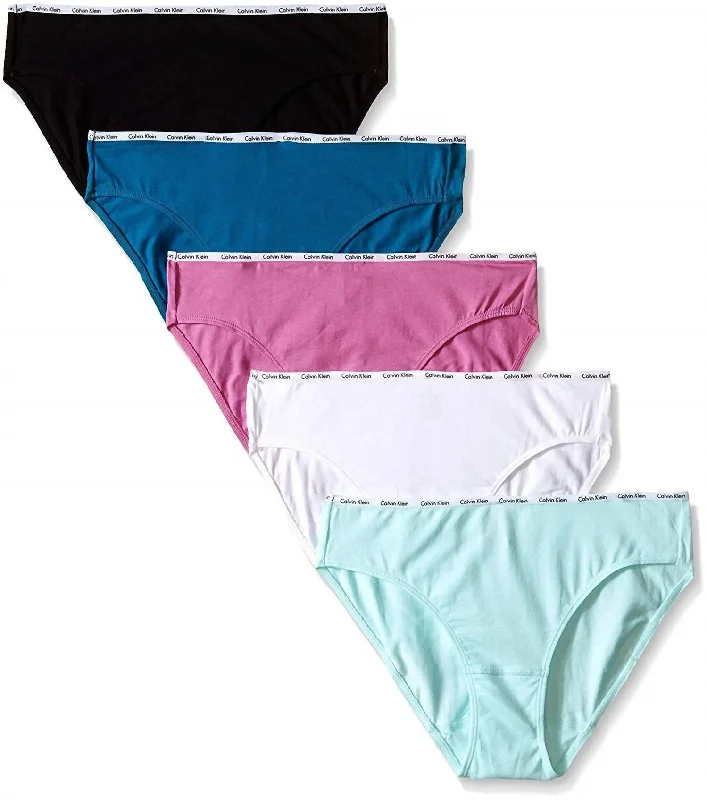 Women's 5 Cotton Stretch Logo Bikini Panties In Black/white/blue Light/continental/peony Blossom