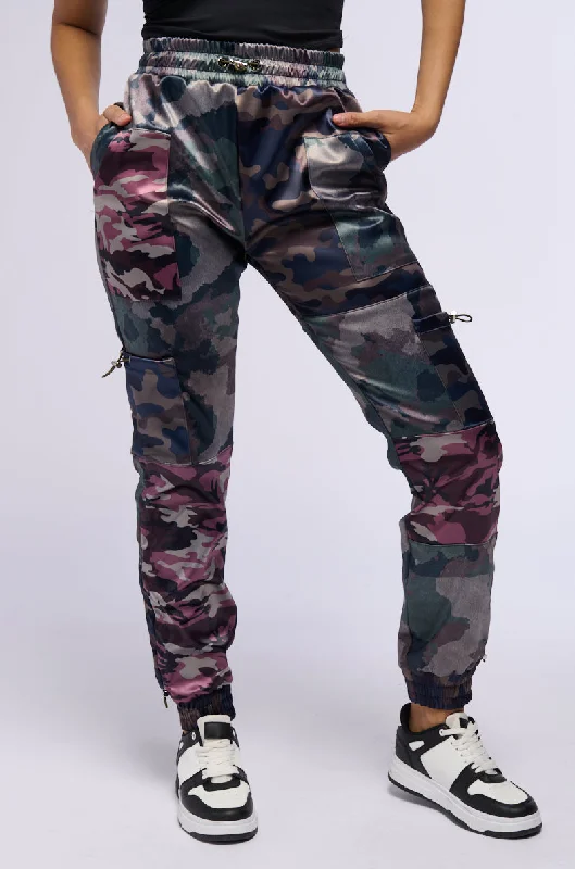 AT YOUR SERVICE SATIN CAMO PRINT JOGGER