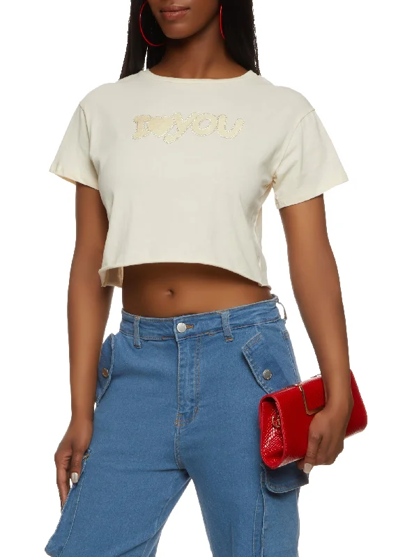 I Heart You Rhinestone Cropped Graphic Tee