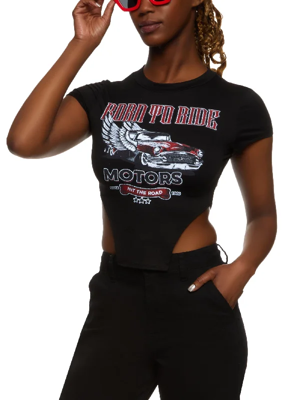 Born To Ride Cropped Graphic Top