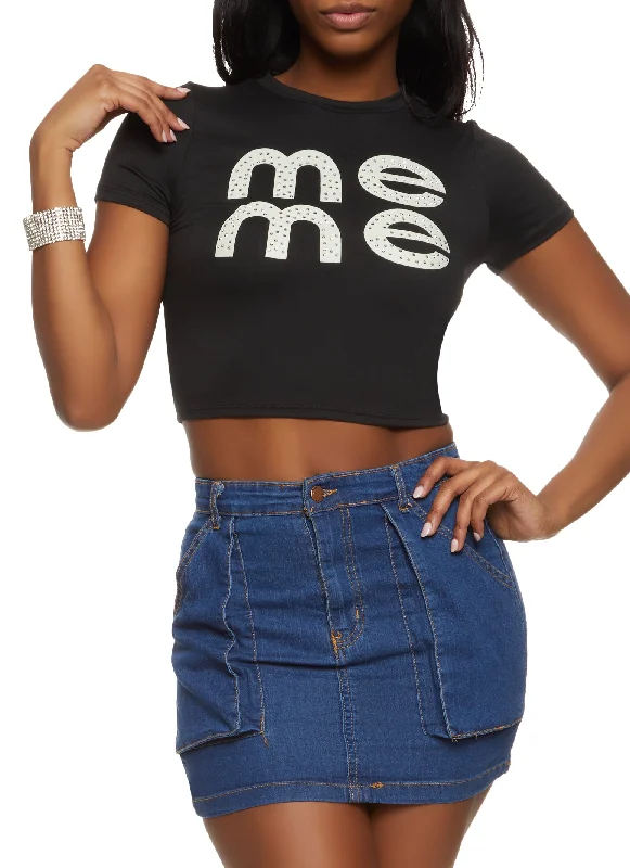 Me Me Rhinestone Graphic Crop Top