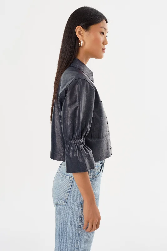 CAROLINA | Leather Ruffle Sleeve Jacket