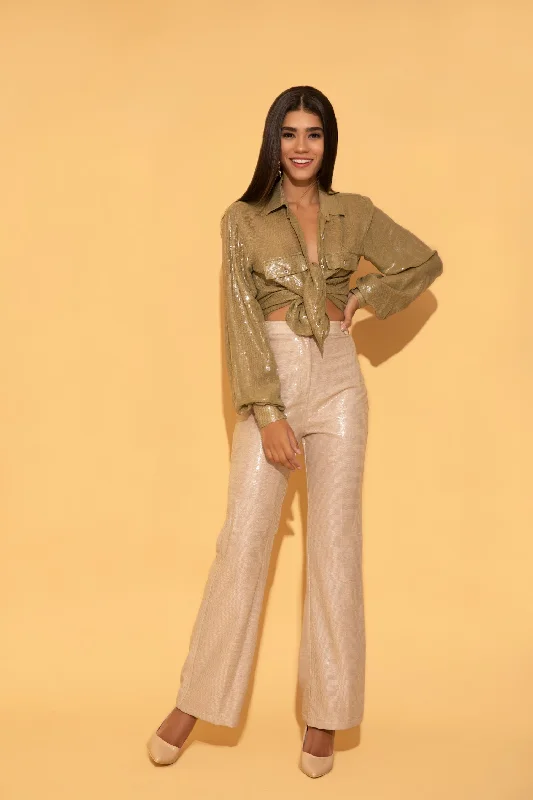 Cream Sequins Pants