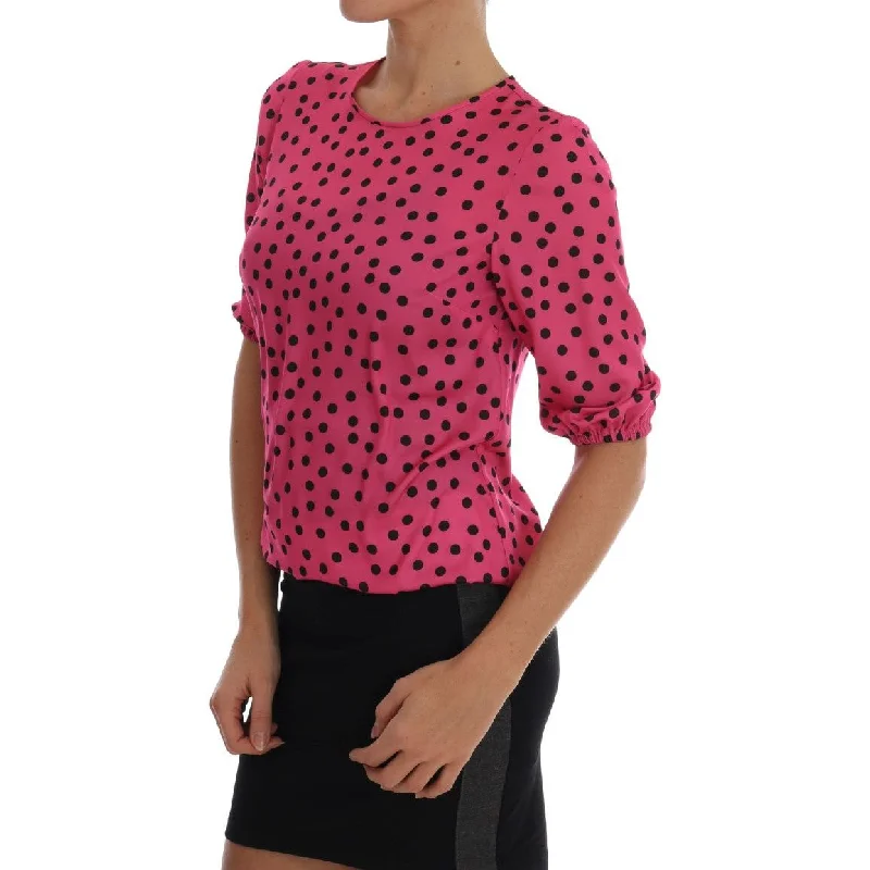 Dolce & Gabbana Chic Pink Polka Dotted Silk Blouse