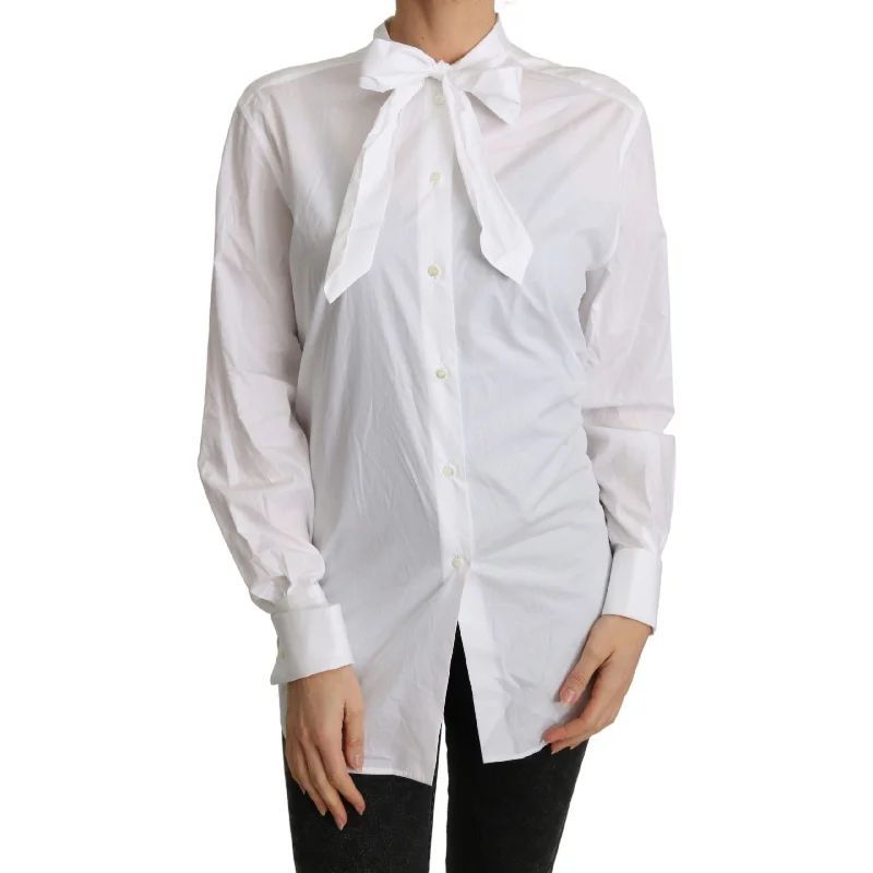 Dolce & Gabbana Elegant Scarf Neck Cotton Blouse