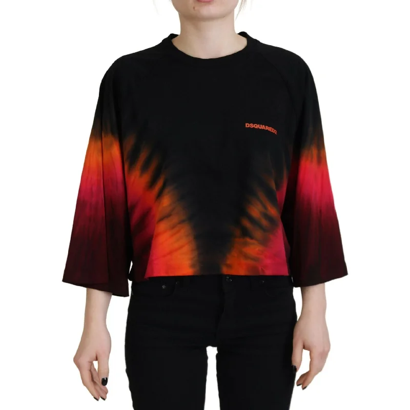 Dsquared² Black Cotton Tie Dye Crew Neck Casual Top