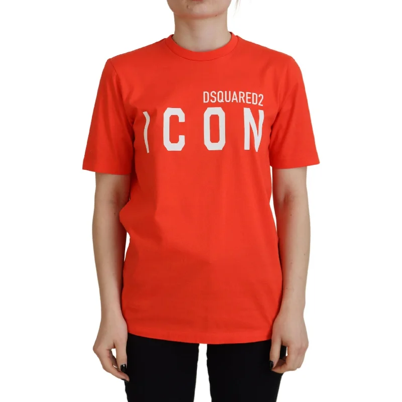 Dsquared² Orange Cotton Shiny Icon East Tee Crewneck T-shirt