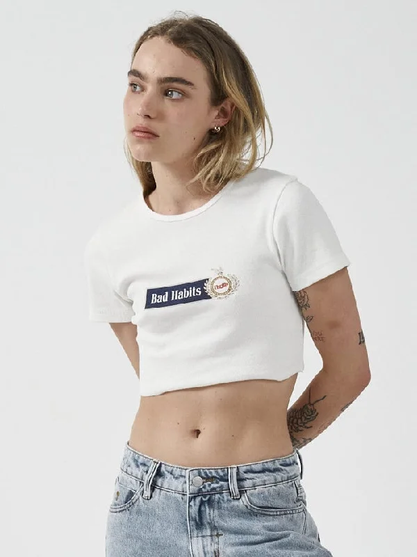 Habitually Bad Baby Crop Tee - Dirty White