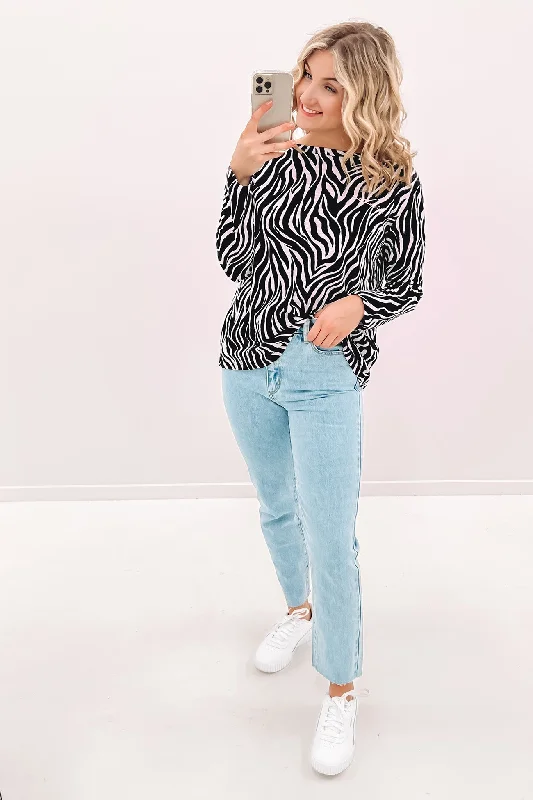 Lola Long Sleeve Top Black Zebra