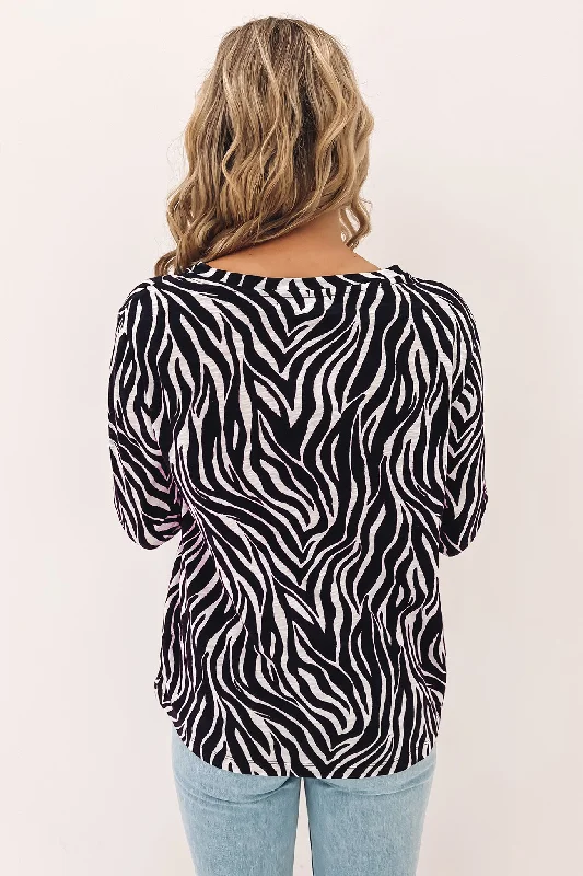 Lola Long Sleeve Top Black Zebra