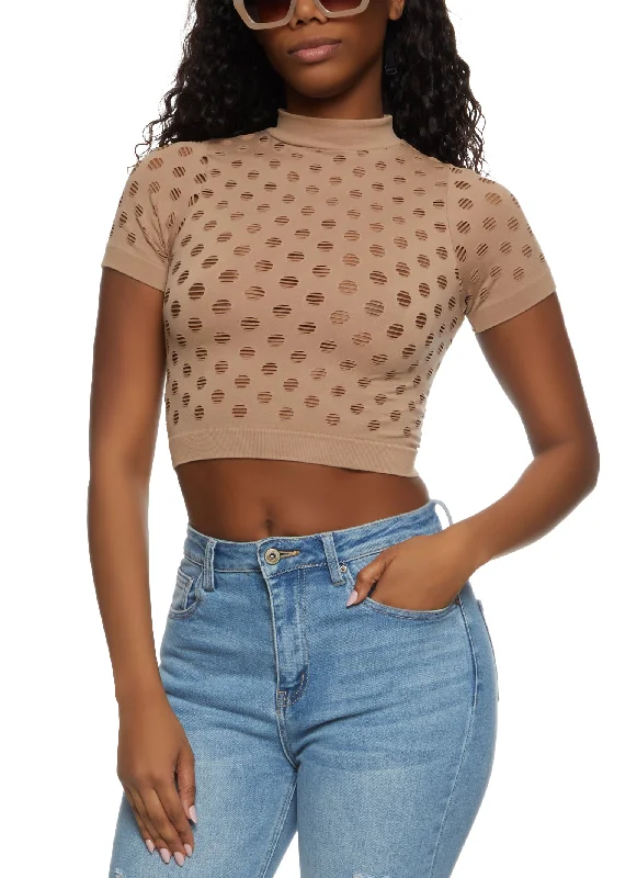 Seamless Mock Neck Cut Out Cropped Tee