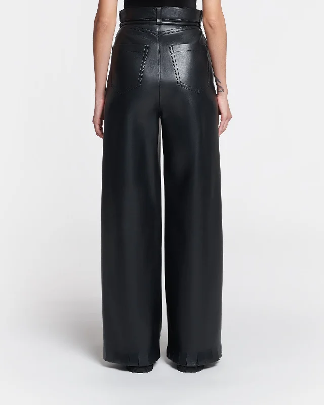 Harlee - Belted Regenerated Leather Pants - Black