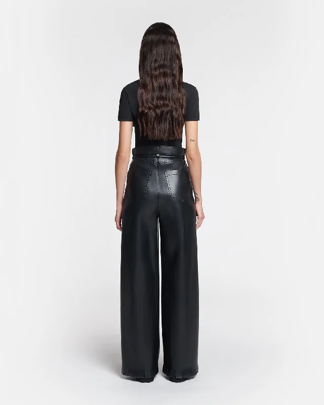 Harlee - Belted Regenerated Leather Pants - Black