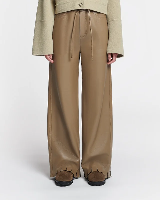 Harlee - Belted Regenerated Leather Pants - Muted Khaki