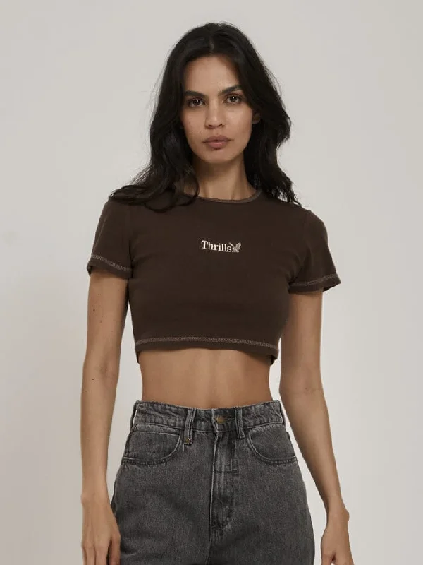 Thrills Workwear Embro Crop  Baby Tee - Umber