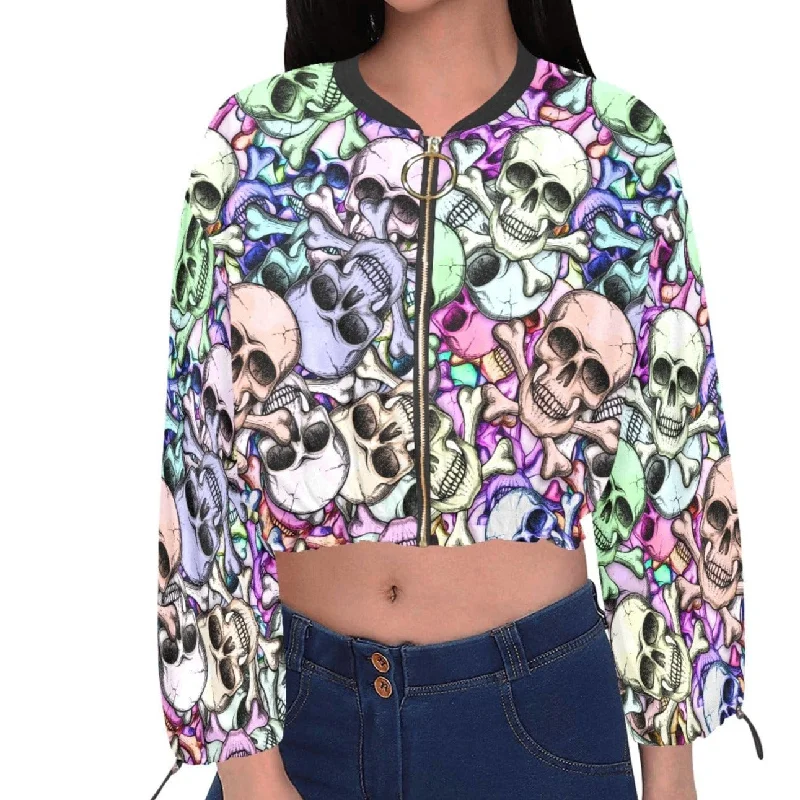 Women's Colorful Skulls Chiffon Cropped Jacket