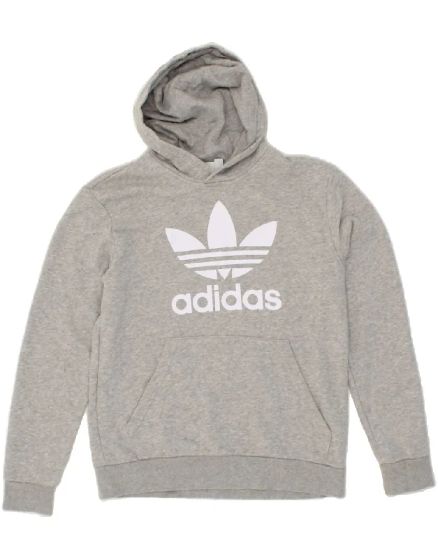 ADIDAS Boys Graphic Hoodie Jumper 13-14 Years Grey Cotton