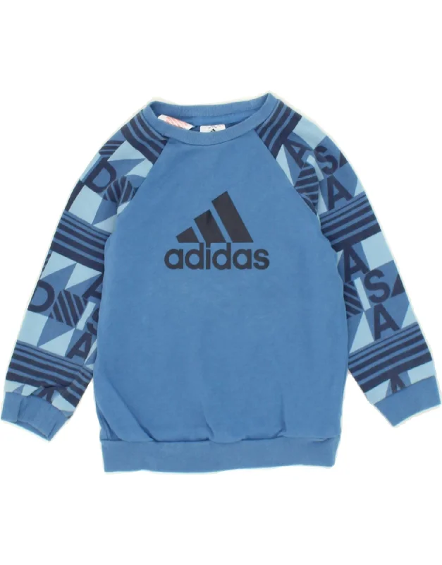 ADIDAS Boys Graphic Sweatshirt Jumper 3-4 Years Blue Geometric Cotton