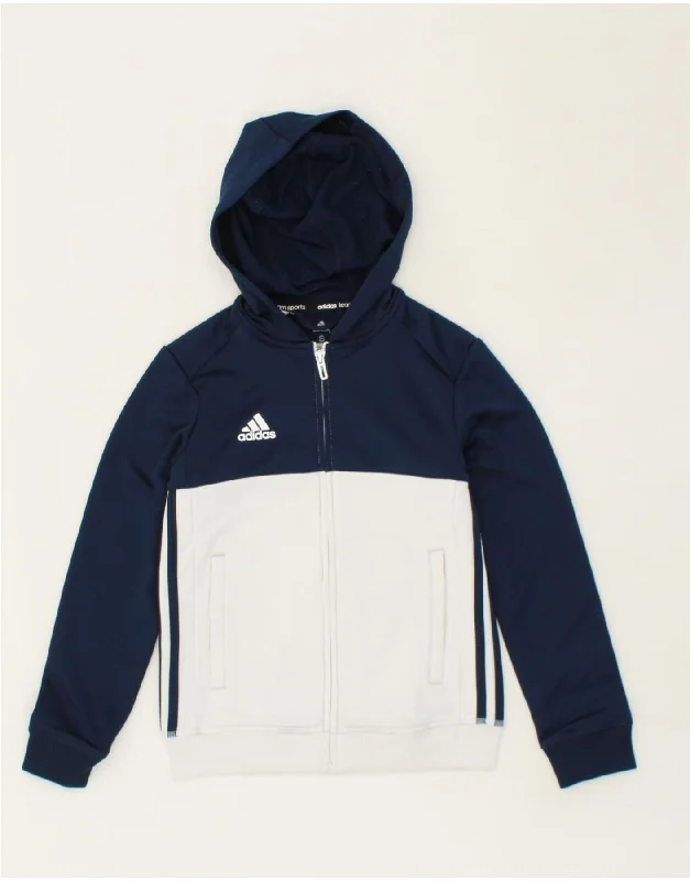 ADIDAS Boys Graphic Zip Hoodie Sweater 9-10 Years Small  Navy Blue