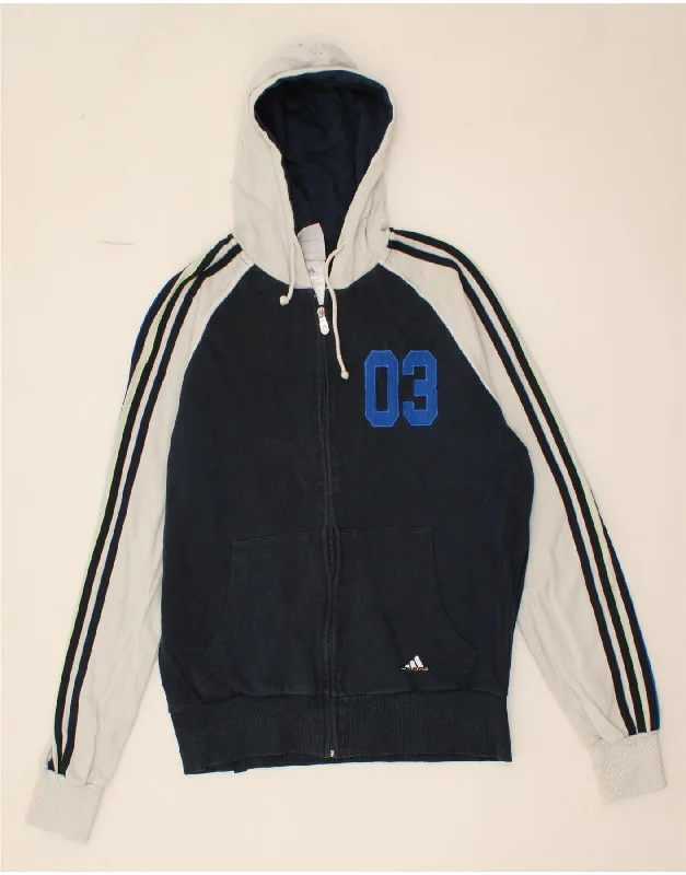 ADIDAS Mens Graphic Zip Hoodie Sweater UK 38/40 Medium Navy Blue