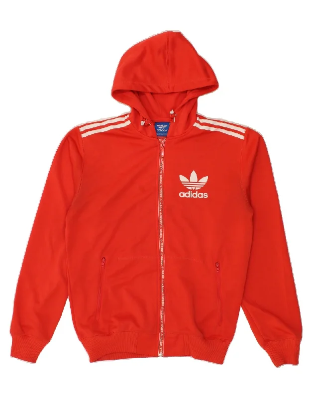 ADIDAS Mens Zip Hoodie Sweater Medium Red Polyester