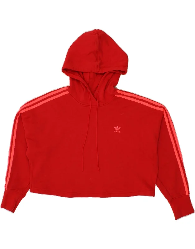 ADIDAS Womens Oversized Crop Hoodie Jumper UK 6 XS Red