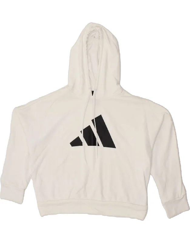 ADIDAS Womens Oversized Graphic Hoodie Jumper UK 12/14 Medium Off White