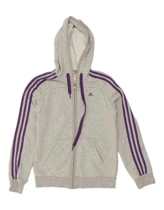 ADIDAS Womens Zip Hoodie Sweater UK 8/10 Small Grey Cotton