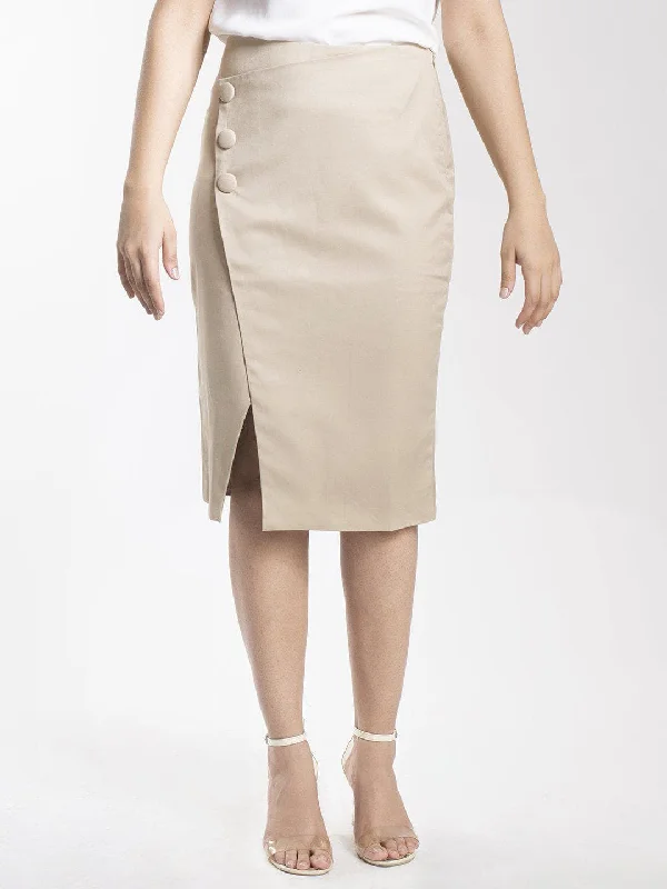 Button Detail Skirt - Beige