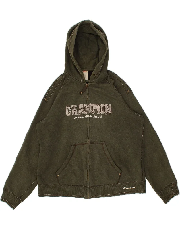 CHAMPION Mens Graphic Zip Hoodie Sweater Medium Green