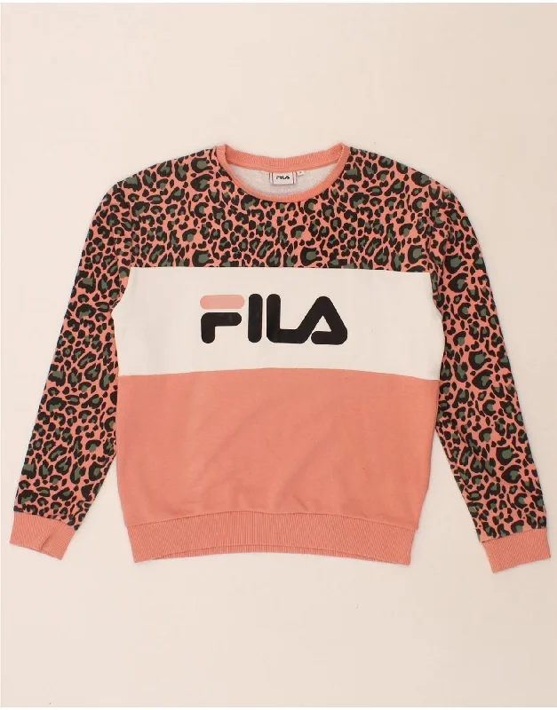 FILA Womens Oversized Graphic Sweatshirt Jumper UK 10 Small Pink