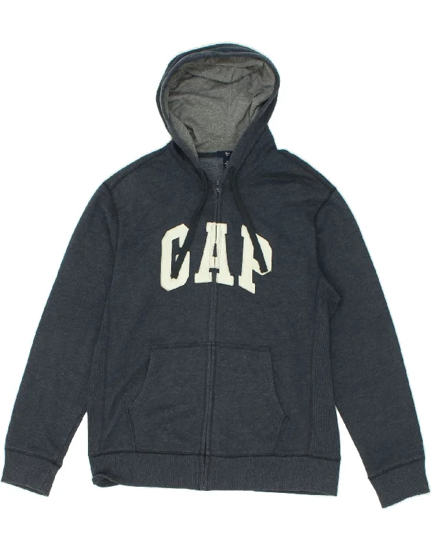 GAP Mens Graphic Zip Hoodie Sweater Large Navy Blue Cotton