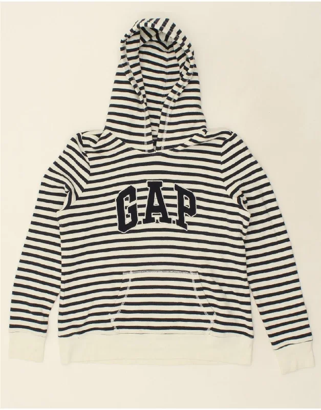 GAP Womens Graphic Hoodie Jumper UK 16 Large Navy Blue Striped Nautical