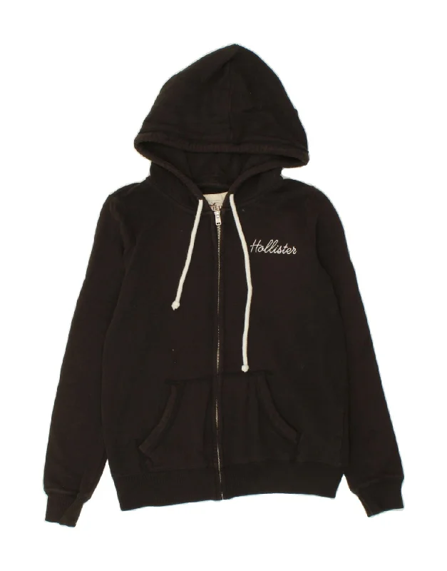 HOLLISTER Womens Graphic Zip Hoodie Sweater UK 14 Medium Brown Cotton