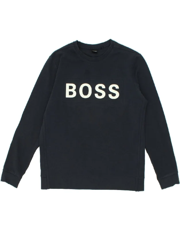 HUGO BOSS Mens Graphic Sweatshirt Jumper Small Navy Blue Cotton