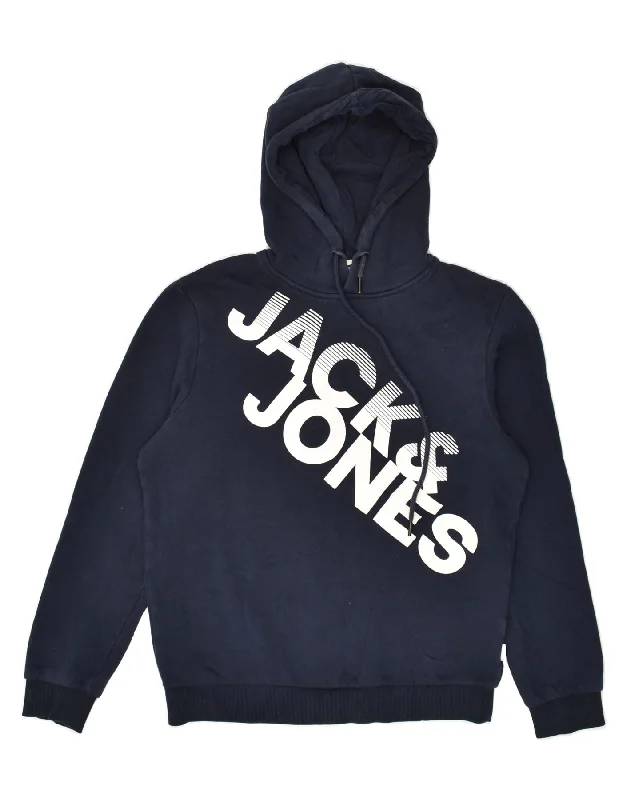 JACK & JONES Mens Graphic Hoodie Jumper Small Navy Blue Cotton