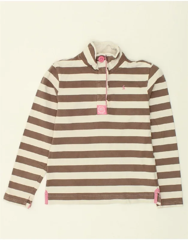 JOULES Womens Button Neck Sweatshirt Jumper UK 8 Small Brown Striped