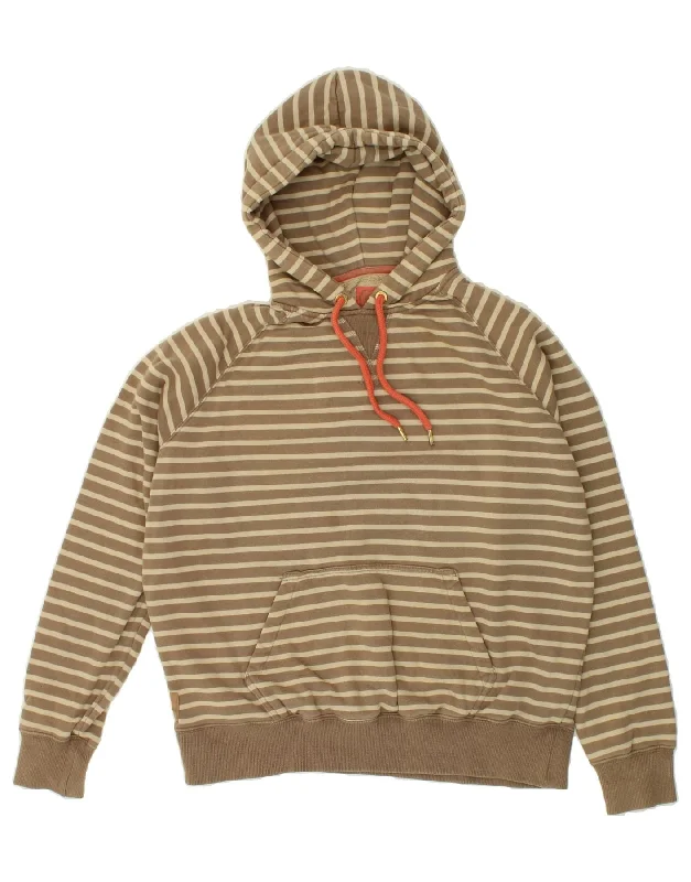 JOULES Womens Hoodie Jumper UK 16 Large Brown Striped Cotton