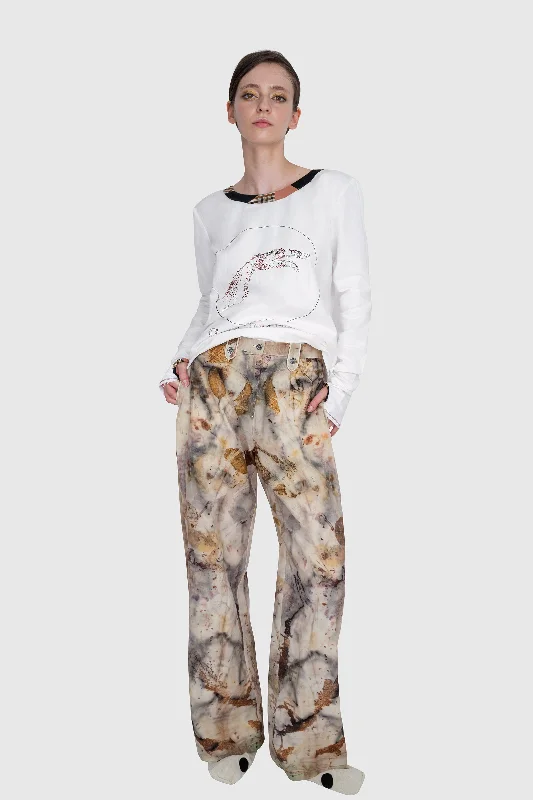 Leaf Print Trousers - Wool