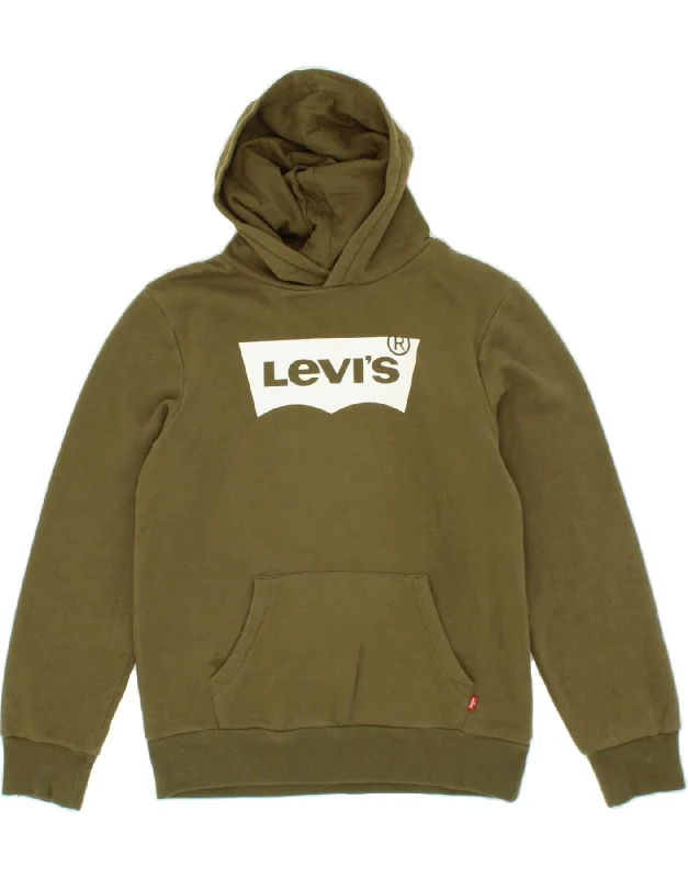 LEVI'S Boys Graphic Hoodie Jumper 13-14 Years Khaki Cotton