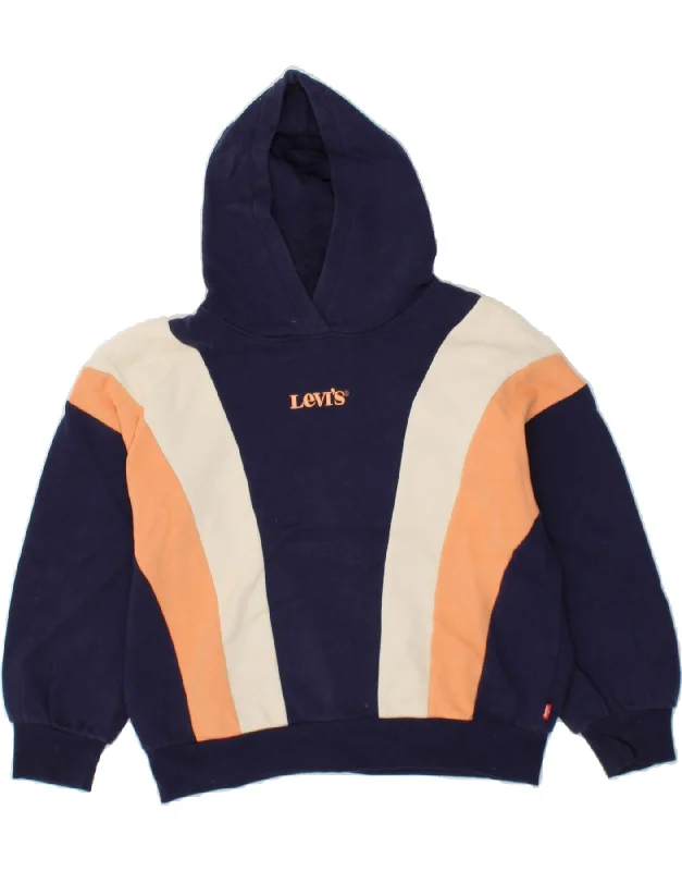 LEVI'S Girls Graphic Hoodie Jumper 13-14 Years Navy Blue Colourblock