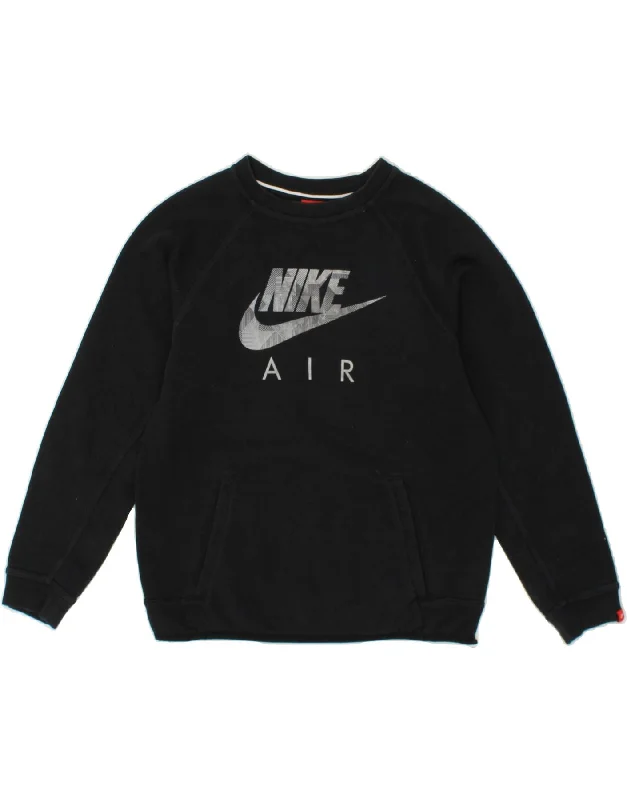 NIKE Boys Graphic Sweatshirt Jumper 12-13 Years Large  Black Cotton