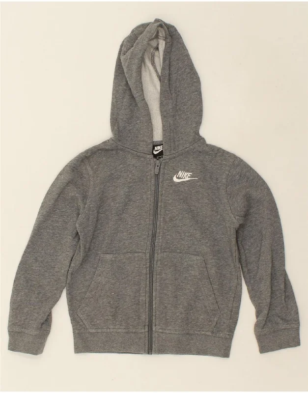 NIKE Boys Zip Hoodie Sweater 6-7 Years XS  Grey Cotton