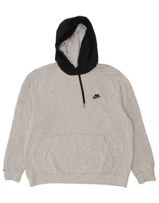 NIKE Mens Graphic Hoodie Jumper XL Grey Colourblock Cotton