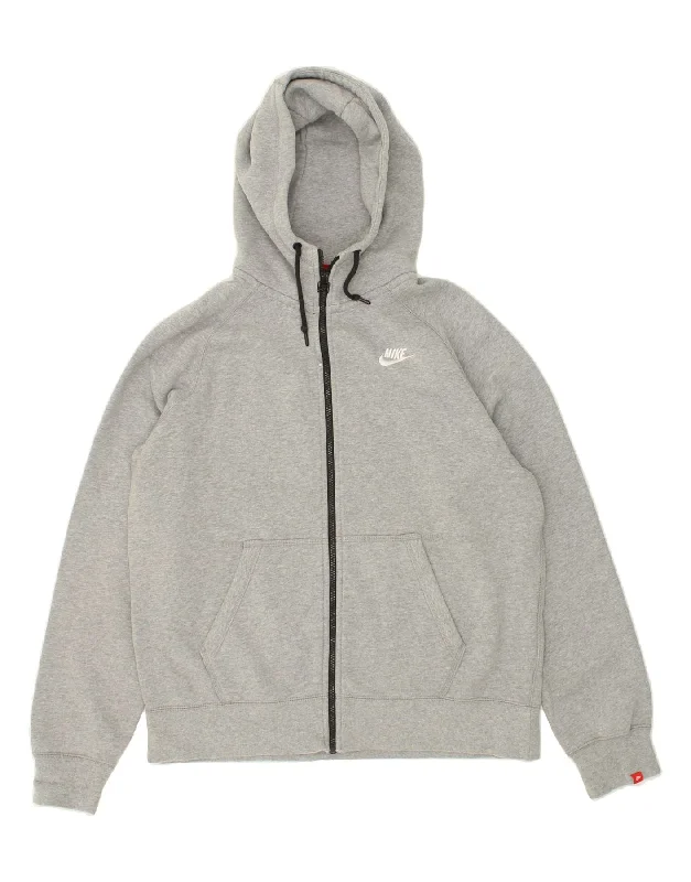 NIKE Mens Zip Hoodie Sweater Large Grey Cotton