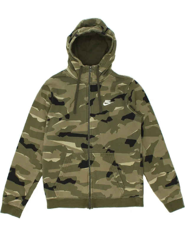 NIKE Mens Zip Hoodie Sweater Small Khaki Camouflage Cotton