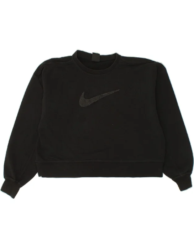 NIKE Womens Oversized Crop Graphic Sweatshirt Jumper UK 10 Small Black