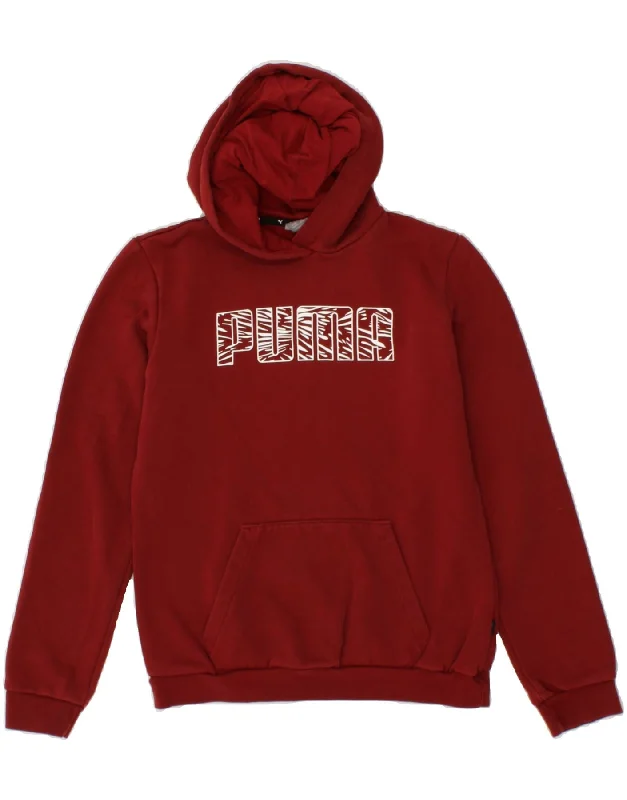 PUMA Boys Graphic Hoodie Jumper 15-16 Years Burgundy Cotton