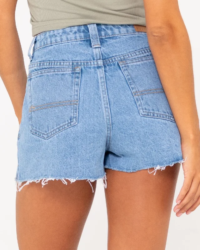 Rusty Penny Kick Flare Denim Shorts