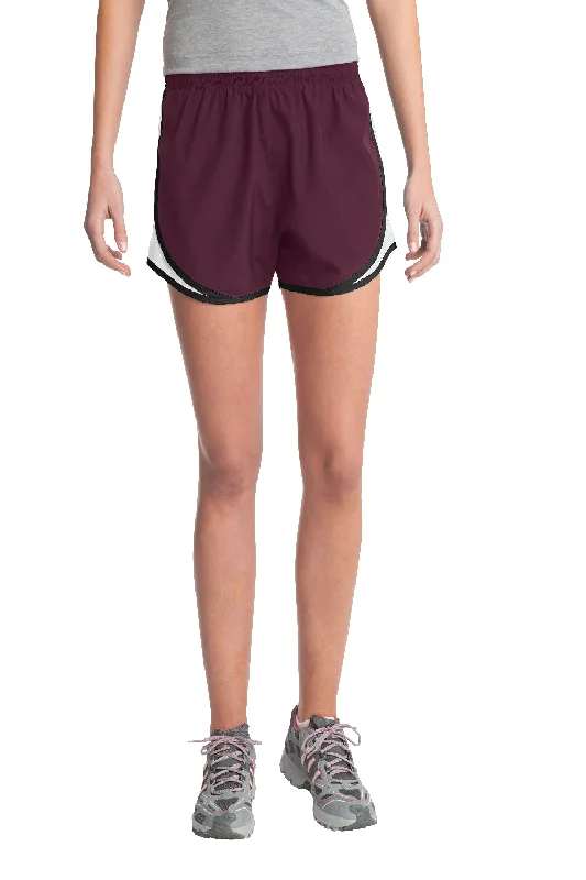 Sport-Tek Womens Cadence Moisture Wicking Shorts - Maroon/White/Black